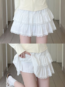 Váy Ngắn Chữ a Xếp Ly Ren Trắng Pháp Cỡ Lớn Cạp Cao Cho Nữ Mùa Xuân Thu Váy Ngắn Xếp Ly Ren Xếp Nếp Cho Bé Gái