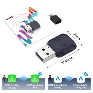 Bộ Chuyển Đổi CarPlay Không Dây Siêu Nhỏ CarlinKit 5.0 2 Trong 1 Wifi 5.8G Hỗ Trợ Android Auto Nghe Nhạc Spotify Hỗ Trợ Nâng Cấp OTA Cho Xe Hơi OEM