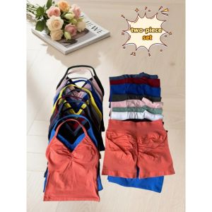 2PCS Yoga Suit Fitness Suit 2025 Summer New Gym Sportswear Womens Neck Yoga Bra Top High Waist Workout Shorts Sports Suit