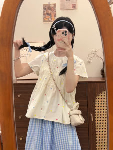 Embroidered Heart Short Sleeve T-Shirt Womens Loose Sweet Design Summer New Style Cotton Casual Fashion Small Doll Shirt Top