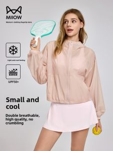 miiow | MiiOW Cat Woman Fashion Summer 2025 New Ice Silk Thin Quick Dry Hooded Jacket Outerwear Womens Coat Breathable Loose Fit Zipper