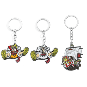 Bandai | Anime Metal Keychain Sun God Luffy Keyring Creative Pendant Car Key Accessory Fashion Decoration Hanging Ornament Gift