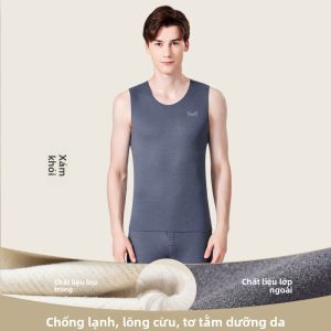 Áo ba lỗ MiiOW Catman cho nam làm bằng vải giữ nhiệt lót lông cừu ấm áp màu trơn