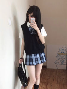 Mars JK Uniform Original Dog Short 36cm Yu Plaid Skirt Skirt Female Waist Trimming Shirt Vest Vest Suit Autumn