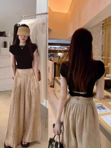 PEIXI | Hollow Back Ice Silk Short Sleeve Slim T-shirt