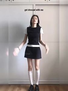 Slim Fit Contrast Color Two-Piece Style Cotton T-Shirt