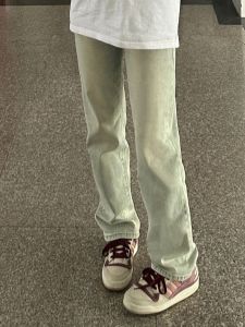 High Waist Straight Leg Jeans Womens Spring Autumn Slimming Retro Narrow Version Wide Leg Pants Yellow Mud Color Distressed