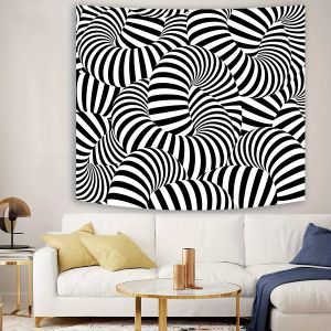 VIKAMA Illusion Art Tapestry Black and White Spiral Living Room Studio Modern Individual Art Style Home Decor