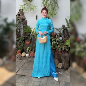 Ao Dai Viet Traditional Long-Sleeve Silk Georgette Ao Dai with Floral Embroidery for Women