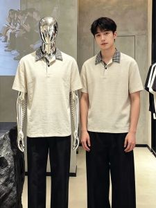 OUMULONG | Checkered Splicing Fake Two-Piece T-Shirt