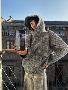 American Retro Classic Style Hooded Sweatshirt Men and Women Fall and Winter New Design Sense Tweed Woven Hooded Jacket Coat