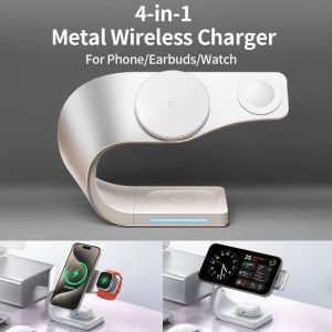 4 in 1 Wireless Charger Metal Shell for iPhone 15 14 13 12 Magnetic Fast Charging Station Stand Dock for Airpods Watch