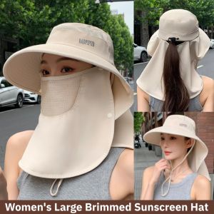 Womens Large Brim Multifunctional Outdoor Sunscreen Hat Summer Breathable Beach Hats 360°UV Protection Caps Neck Face Mask Hats