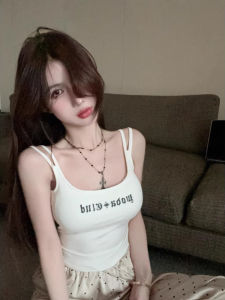 Áo Ba Lỗ Ngắn in Họa Tiết Mùa Hè Dành Cho Nữ Áo Vest Không Dây Có Đệm Ngực Cổ Chữ U Áo Vest Ngắn Áo Vest Thường