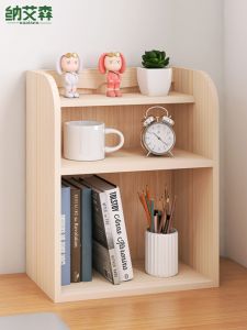 ชั้นวางหนังสือไม้แท้ขนาดเล็ก ชั้นวางของสำหรับโต๊ะทำงาน ชั้นวางของสองชั้น ไม่ต้องติดตั้ง ชั้นวางของสำหรับบ้าน ชั้นวางของแบบเรียบง่าย
