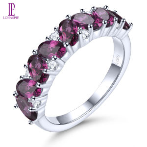 Lohaspie Jewelry Genuine 2.5 Carats 925 Sterling Silver Ring Natural Rhodolite Garnet Ring Silver Ring 925 Original For Women 925 Silver Ring With Stone Wedding Ring Jewelry