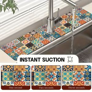 VIKAMA Diatomite Kitchen and Bathroom Faucet Drainage Pad Wash Basin Surface Wipeable and Non-Disposable Mat Home Decoration