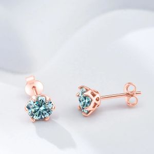 0.5-2CT Rose Gold Plated 925 Sterling Silver Sparkling Moissanite Stud Earrings Classic Gift for Women
