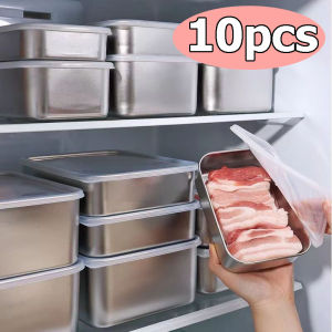10pcs Microwave Oven Heatable Stainless Steel Lunch Box with Lid / Portable Picnic Bento Food Storage Box / Fat-reducing Meal Subpackage Box / Refrigerator Food Fresh-keeping Container