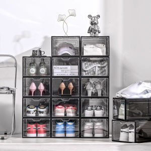 กล่องใส่รองเท้า กล่องเก็บของ กล่องอเนกประสงค์ สองแพ็ค ฝาเปิดด้านหน้า แข็งแรงมาก สามารถซ้อนได้หลายชั้น สองสีให้เลือก