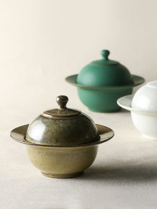 Nồi Hầm Gốm Sứ Jiutu Nồi Hầm Canh Hầm Cách Thủy Cổ Điển Nồi Canh Tổ Yến Một Người Hấp Trứng Cá Cao Su Đào Có Nắp Bát Canh