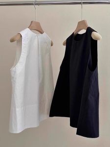Stylish Sleeveless Cotton and Linen Blouse for Summer White