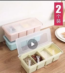 Rak Bumbu 4 Sekat / Kotak Bumbu Dapur Panjang 4 Sekat / Tempat Bumbu 4 in 1