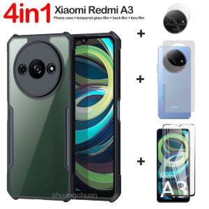 4IN1 for Xiaomi Redmi A3 tempered glass Redmi A3 phone case Full screen cover tempered glass film+Camera lens Film+back film +Shockproof Phone Case Cover