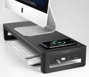 Monitor Stand Riser with USB3.0 Hub Support Data Transfer and Charging Steel Desk Organizer for Laptop Computer