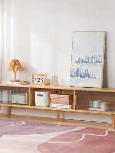 Modern Minimalist Bamboo TV Cabinet Tea Table Combination Small Apartment Low Cabinet Living Room Storage Wardrobe Sliding Door