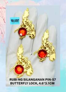 Philippine Map Brooch Pin Gold Tone – Ruby Red Crystal Butterfly Lock Pilipinas Pin