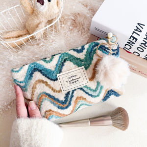 Travel Cosmetic Bag High Capacity Portable Handbag Style Stripe Pattern Storage Pouch for Lipstick And Coins Autumn Winter