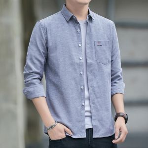 ROMON | เสื้อเชิ้ตแขนยาวผู้ชาย ทรงหลวม ผ้าอ็อกซ์ฟอร์ด ทรงพอดีตัว ทรงธุรกิจ ทรงลำลอง ไม่ต้องรีด สำหรับฤดูใบไม้ร่วง