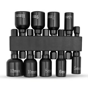 9pcs Power Nut Driver Set Metric Hex Socket Drill Bits Chuck Adapter Electronic Hex Key Socket Set with 1/4 Inch Hex Shank