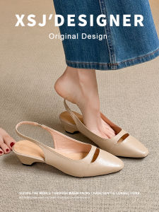 French Genuine Leather Lace Hollow Heel Square Toe Sandals