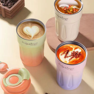 New 316 Stainless Steel Insulated Cup With Rope Octagonal Coffee Cup Straw Cup Casual Office Water Cup