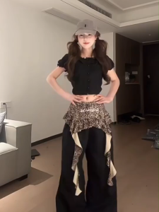 [American leopard print wide-leg pants]กางเกงกีฬาขากว้างลายเสือดาวตกแต่งเทรนด์สตรีทสไตล์เกาหลีสำหรับผู้หญิง