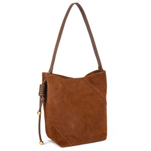 Brown Bucket Bag Vintage Commuter Single Shoulder True Cowhide Fashion Trend Soft Leather Tote Handbag for Young Women