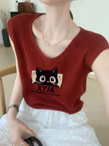 Chic Red V-Neck Sleeveless Tank Top for Women Fashionable Summer Lifestyle T-Shirt Easy to Match with Animals Print