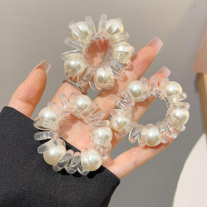 New Clear Elastic Hair Band Telephone Wire Line Silver Ball Pearl Ponytail Hair Ties Rubber Band Women Hair Accessories