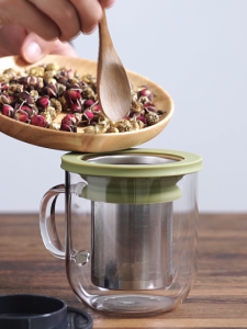 PO: MIng 350ml Clear glass mug with stainless steel tea  Infuser Filter and Lid