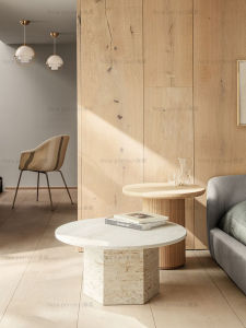 Danish Living Room Tea Table Scandinavian Design Modern Sofa Small Apartment round M White Travertine Coffee Table Customization