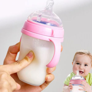 New 0-36 months baby nano-silicone bottle 240ml 150ml with handle Breastmilk-like design Soft milk pulling