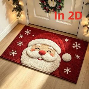 VIKAMA Xmas Bông Tuyết Santa 3D Sang Trọng Thảm Cửa Thoải Mái Chống Trơn Trượt Thảm Cho Lối Vào Hiên Nhà Trang Trí Nhà Polyester Chống Phai Màu