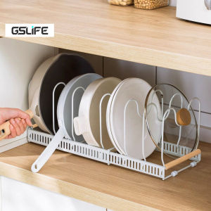 GSlife🔥🔥7/10 Brackets Kitchen Cabinet Pan Rack Shelf Cookware Organizer Pot Lid Holder Storage Adjustable Pan Rack