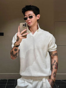ZHUOCAN | Seagull Collar Straight Shoulder Polo Shirt Breathable Cool Lycell Knit Short Sleeve
