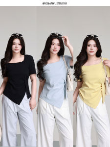 plus Size Casual Short Sleeve T-Shirt Summer Slimming Meat Covering Micro Fat Egg Sister Large Womens Clothing New 2025