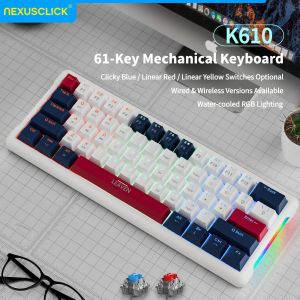 NexusClick 61 Keys Esports Gaming Mechanical KeyboardRed Switch Hot SwappableRGB Backlight Stylish Portable Keyboard for Gamer