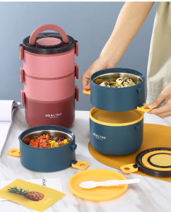 Hộp đựng cơm giữ nhiệt 2200ml inox 304 2 lớp cách nhiệt tặng túi có nắp đậy kín cao cấp