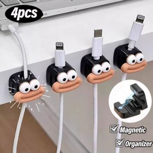 2/4pcs Funny Big Mouth Magnetic Cable Manager Charging Cable Fixed Wiring Artifact No-Punch Home Desk Cable Clamp